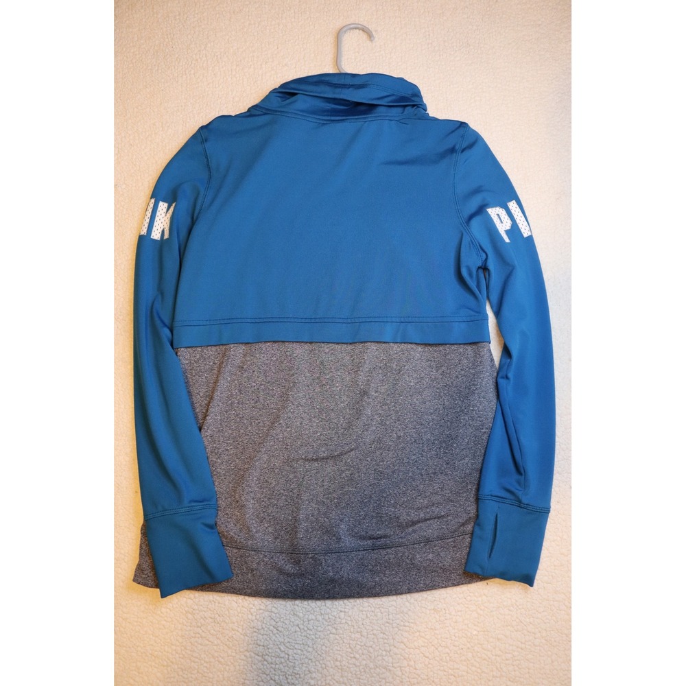 Victorias Secret PINK Ultimate Cowl Neck Pullover Blue Grey Colorblock Medium - Picture 4 of 4